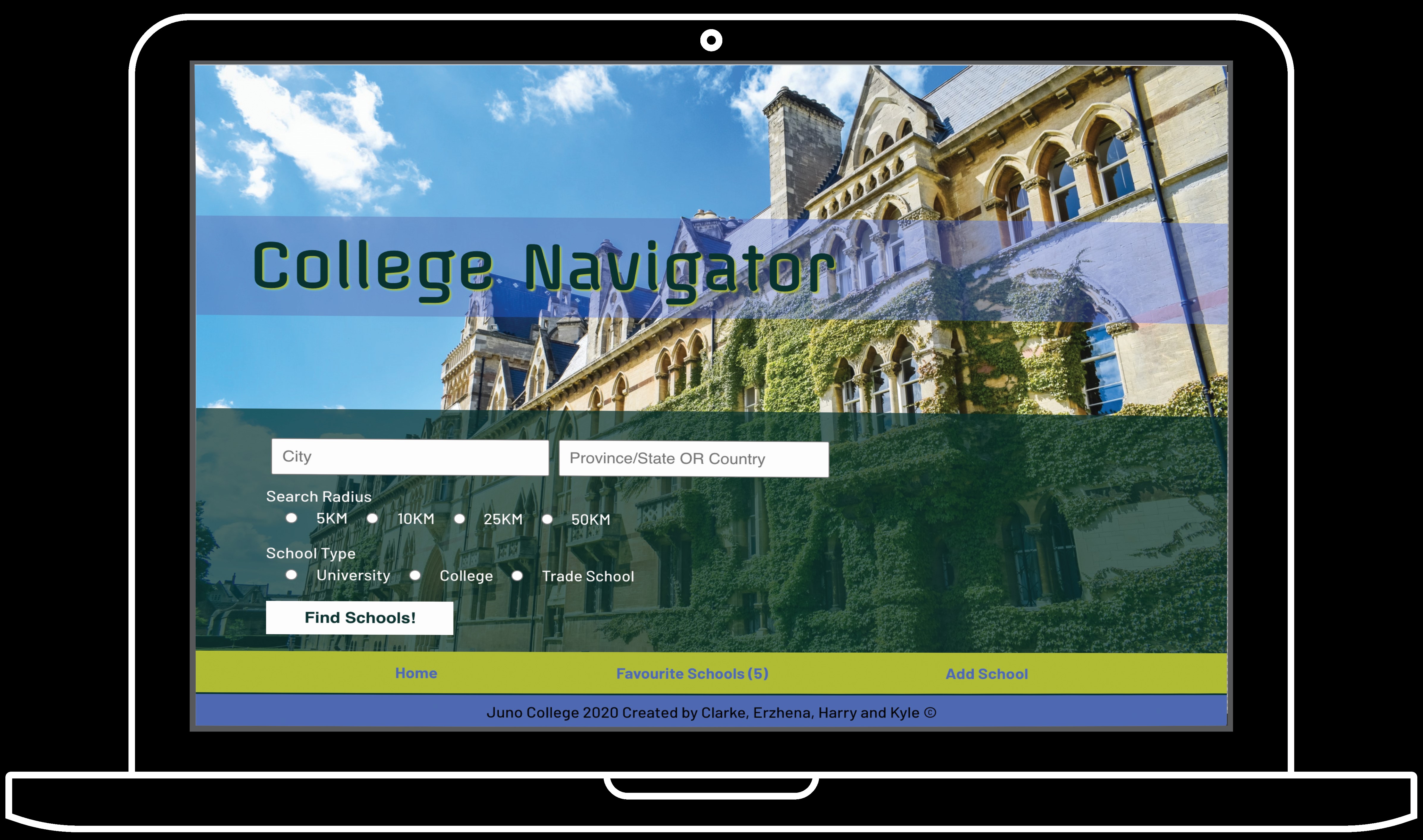 Screen shot of college navigator app