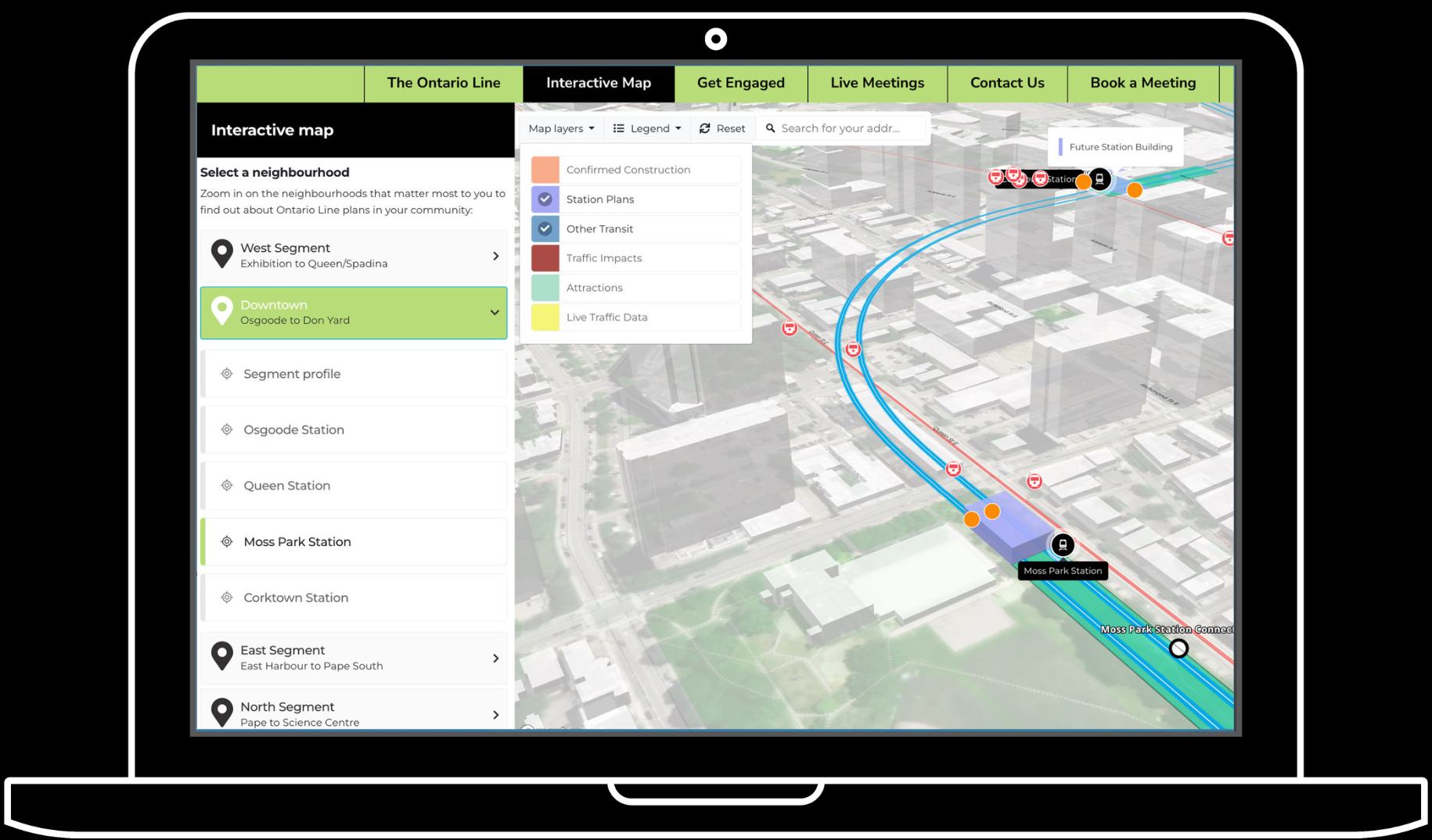 Screen shot of the ontario line interactive map