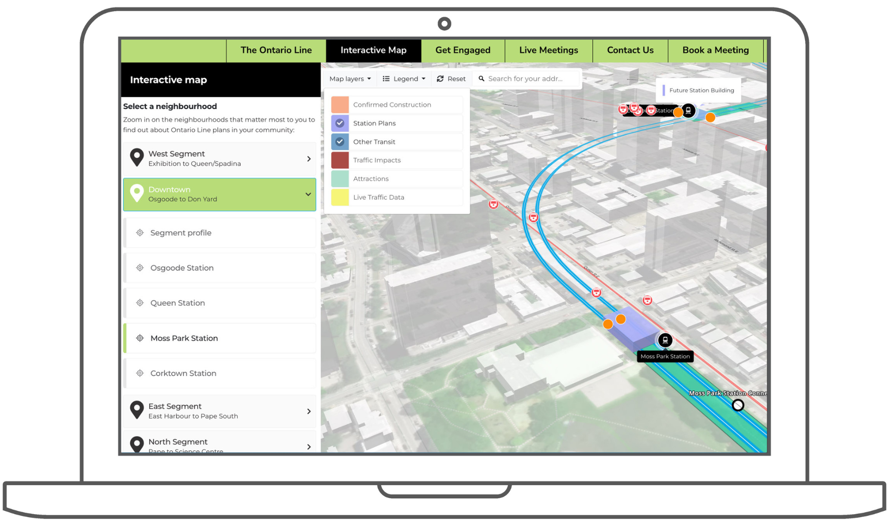 Screen shot of the ontario line interactive map